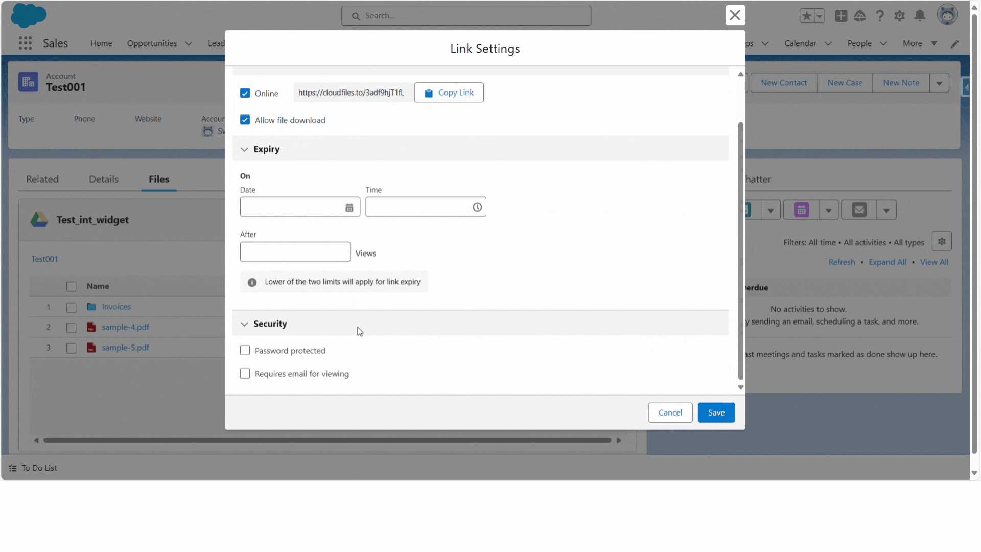 CloudFiles Link Sharing Settings