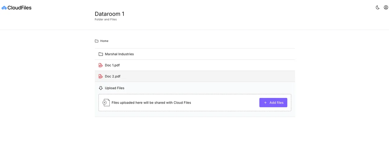 Dataroom file sharing, along with a File request block
