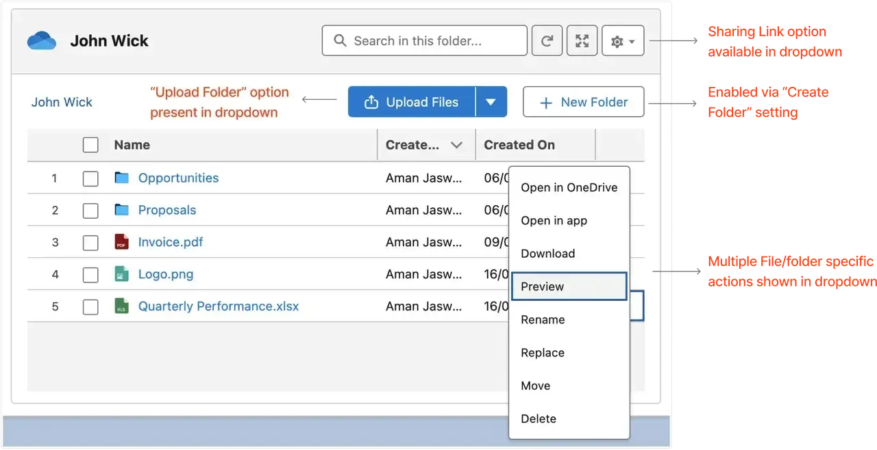 Custom File and Folder Actions in CloudFiles Widget