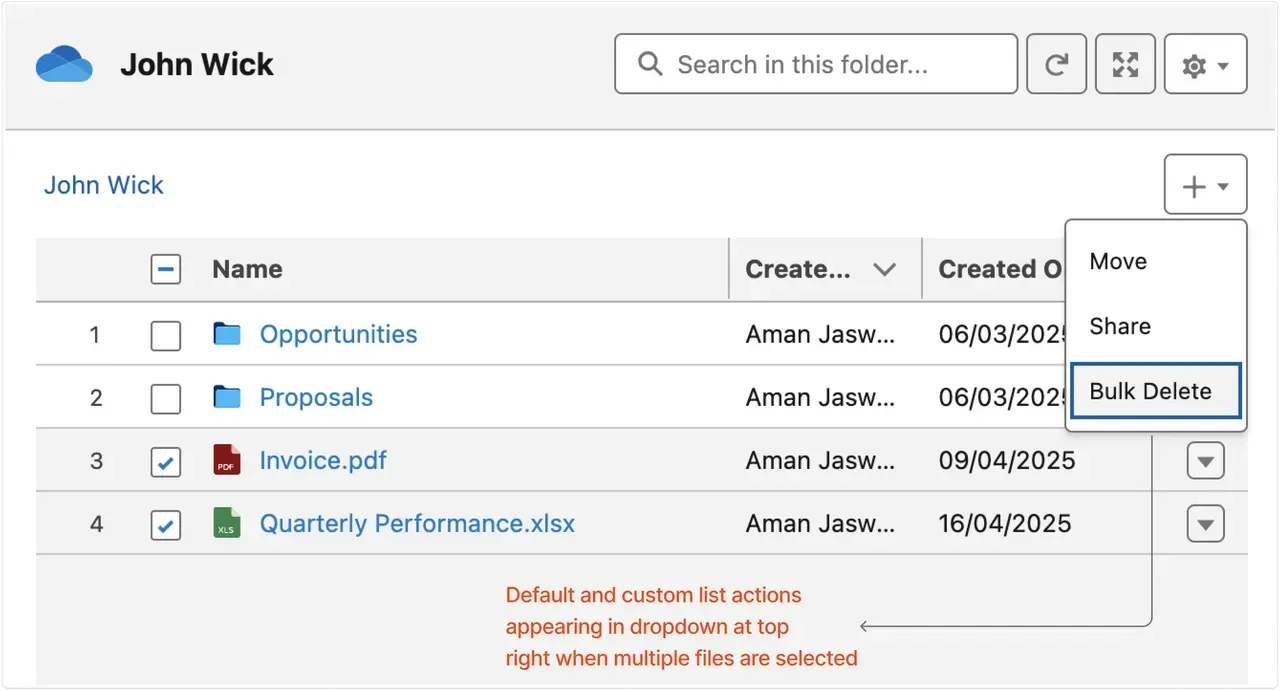 Custom File and Folder Actions in CloudFiles Widget