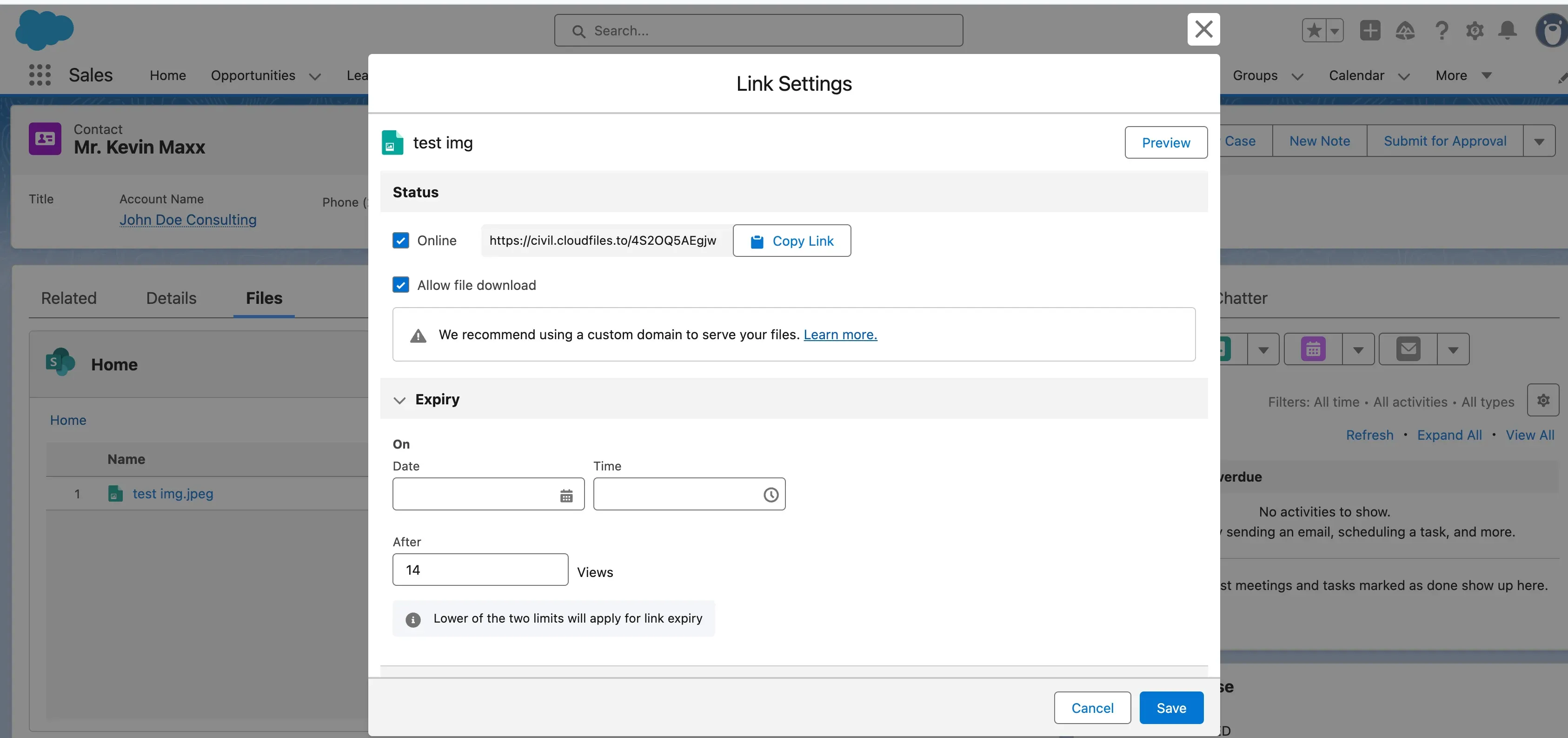 Link settings - Salesforce