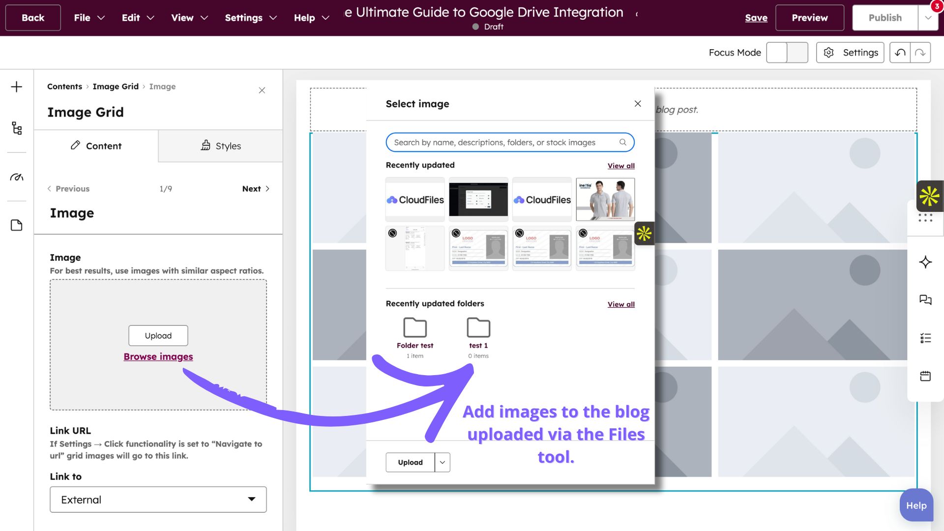 Accessing HubSpot File Manager While Editing Pages, Blogs, or Landing Pages