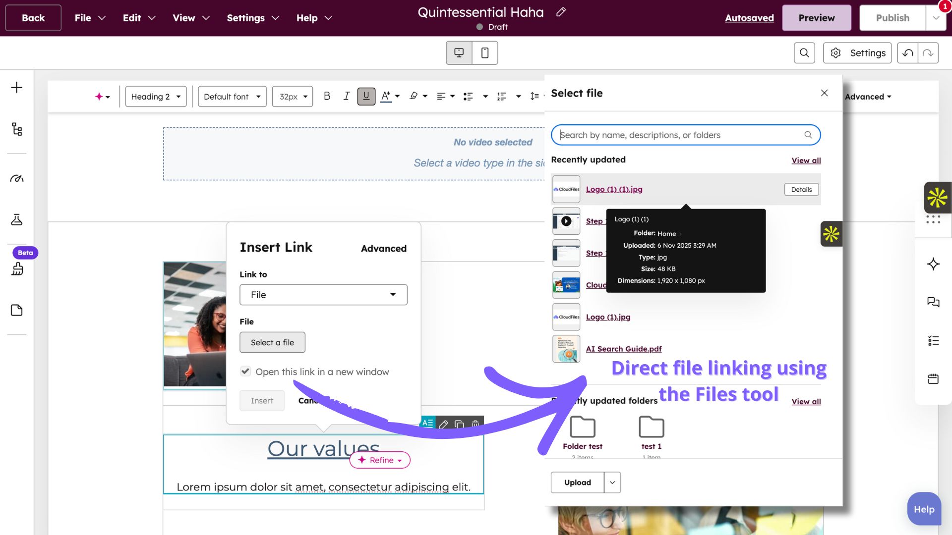 Accessing HubSpot File Manager Through the Link Tools