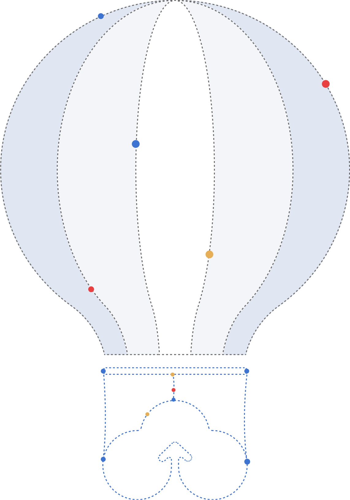 A hot air balloon drawn as a dashed outline with editable anchor points, the Dreamforce 2026 event graphic