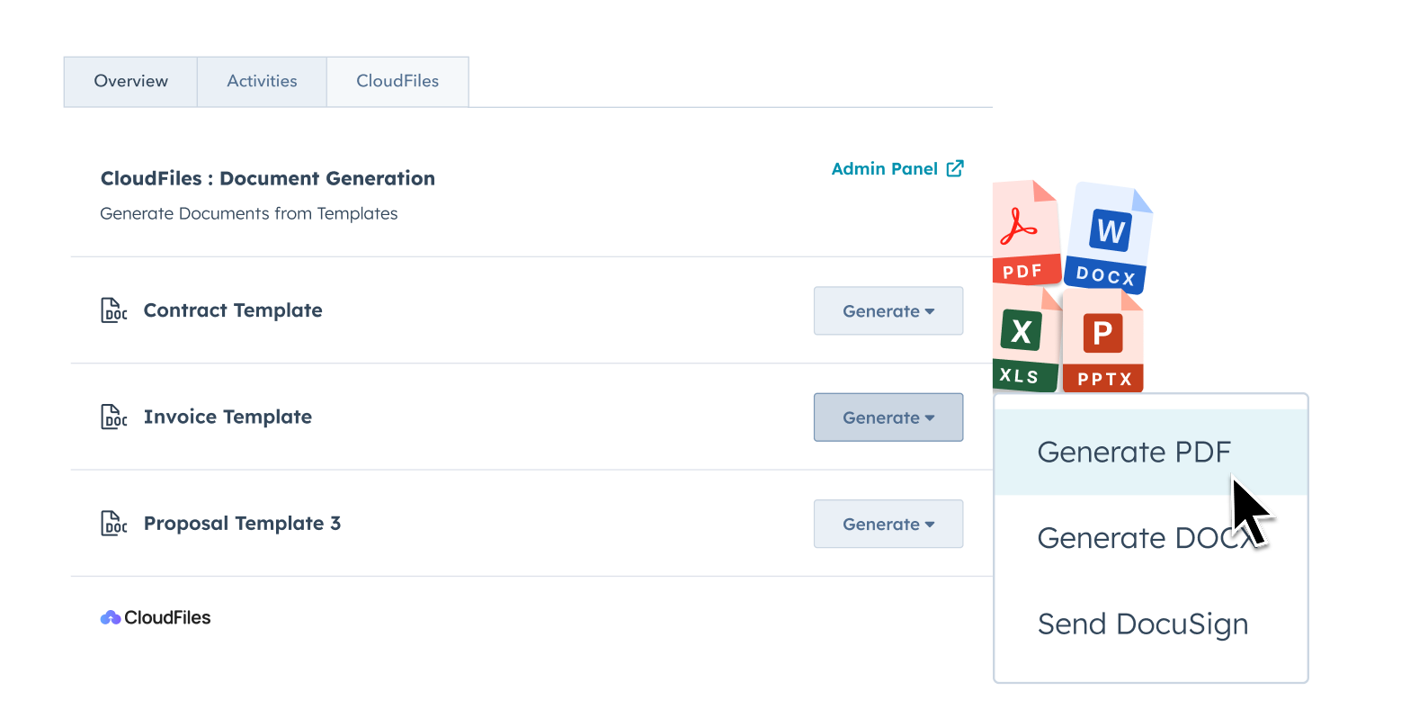 CloudFiles Document Generation inside HubSpot