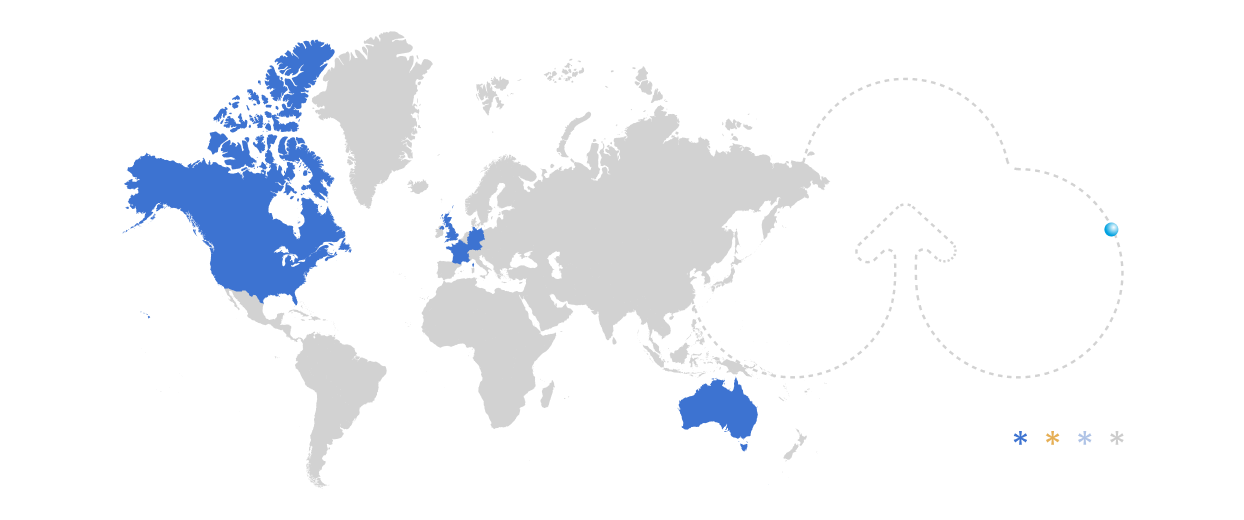 World map showing CloudFiles' four data-residency regions: United States, European Union, United Kingdom and Australia